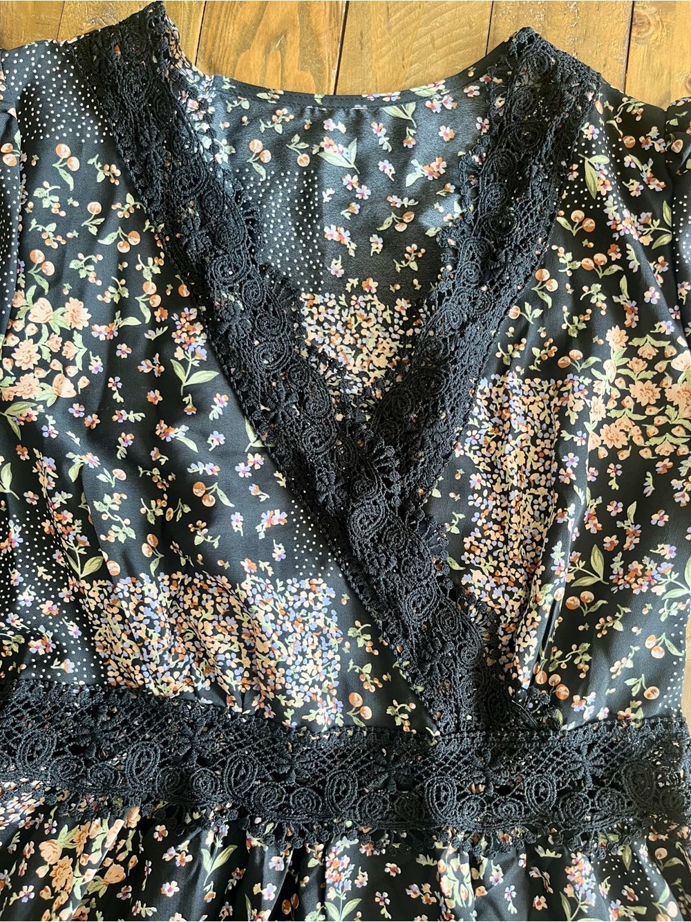 Cupshe Boho Black Floral Lace Trim Dress • Cottagecore Prairie Style US XL- NWOT - Picture 8 of 16